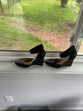 Black Womens Wedge Ankle-Strap Pumps